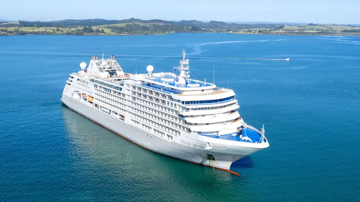Luxury cruise ship sailing in blue ocean during international voyage, ideal for shore excursions in India