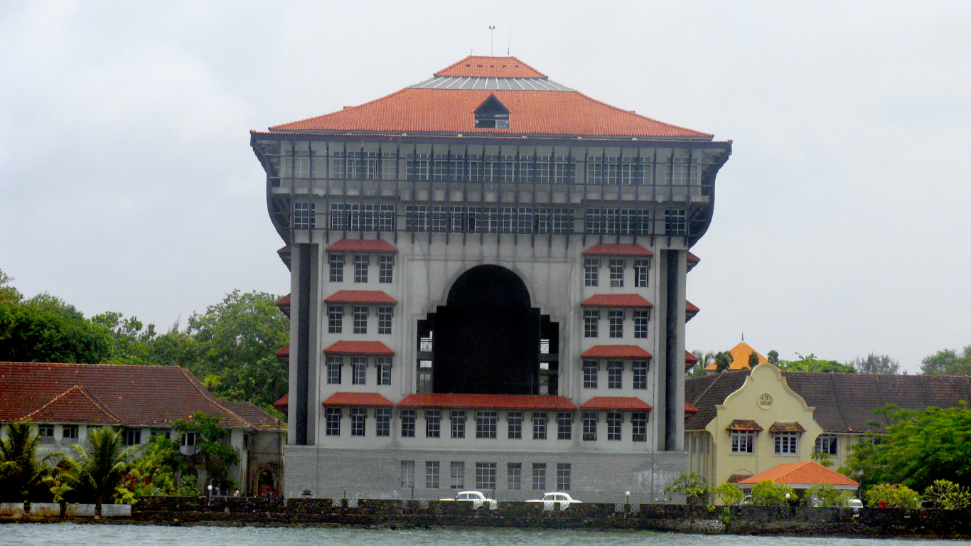 Historic colonial building along Kerala waterfront