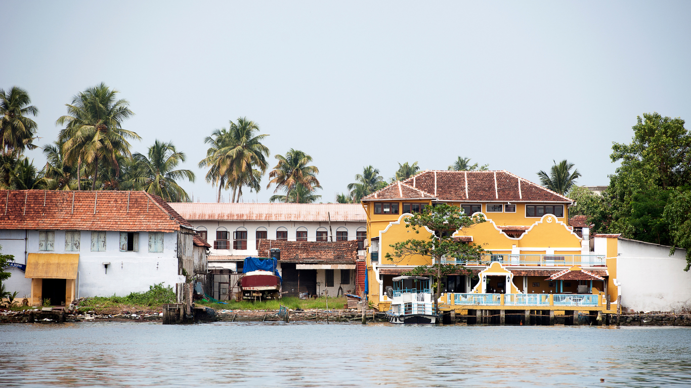 Colonial waterfront buildings in Fort Kochi Cochin heritage shore excursion