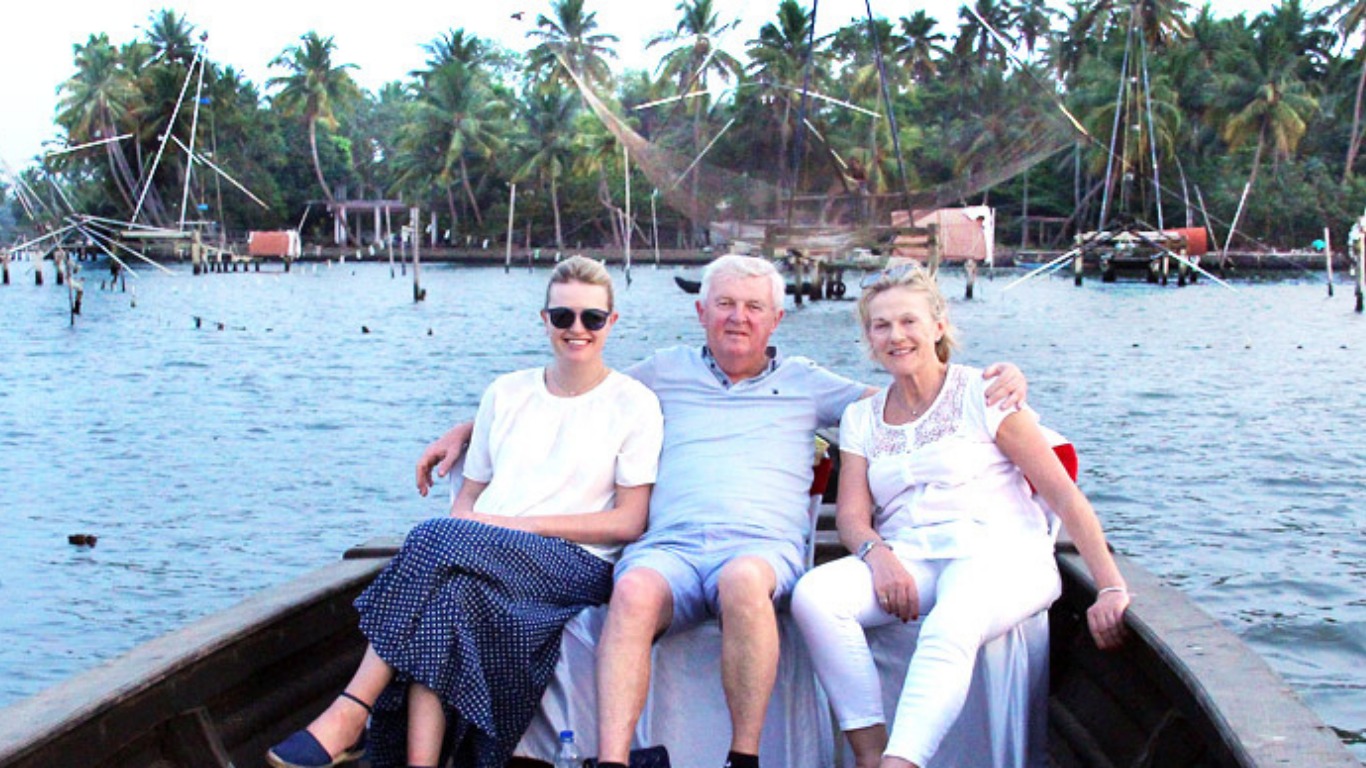 Guests enjoying a private backwater boat ride near Kumbalangi village Kochi